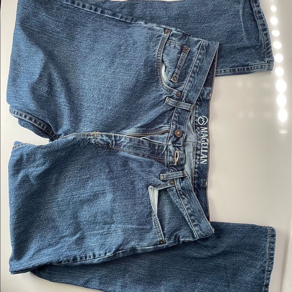 Magellan outdoors dark wash relaxed straight
denim jeans